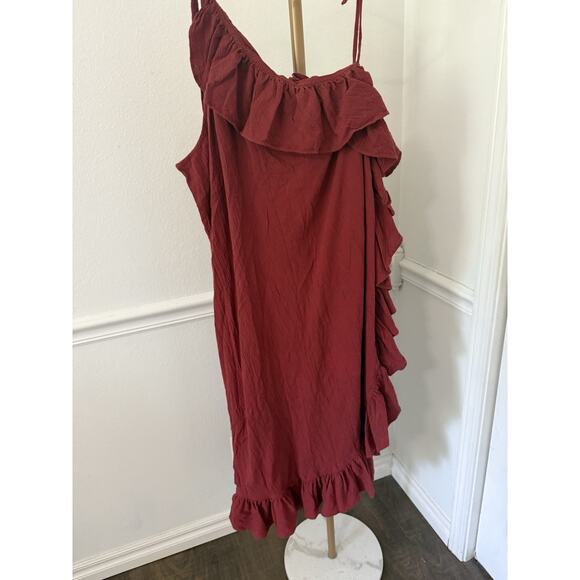 J. Crew One Shoulder 100% Cotton Gauze Beach Pool Coverup Red Brown - Picture 3 of 7